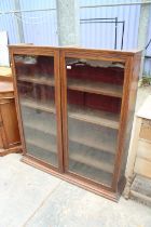 AN EDWARDIAN OAK TWO DOOR GLAZED BOOKCASE TOP 49" WIDE