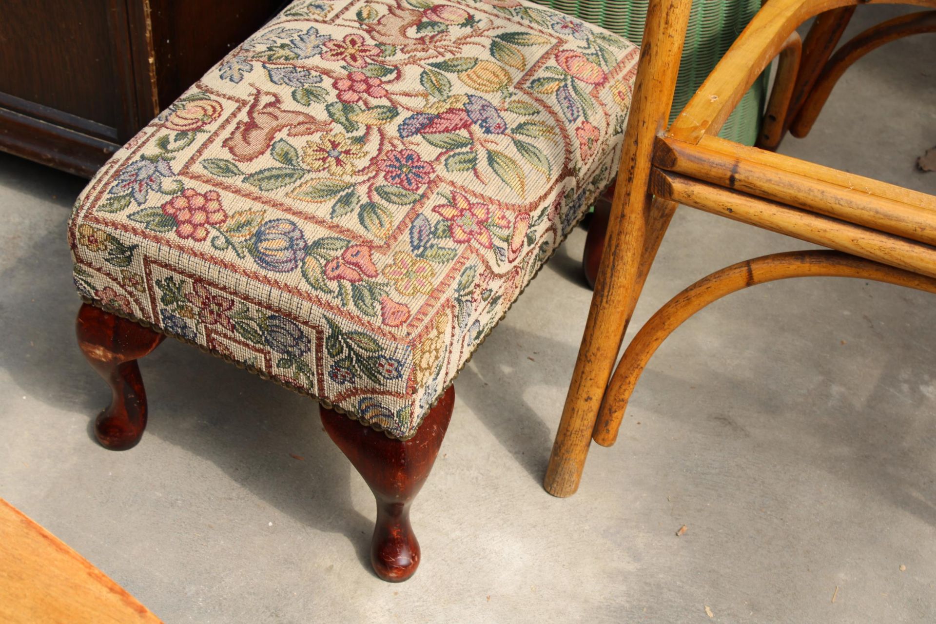 A LLOYD LOOM LINEN BASKET, SMALL CABRIOLE LEG STOOL AND A BENTWOOD CHAIR - Image 2 of 2