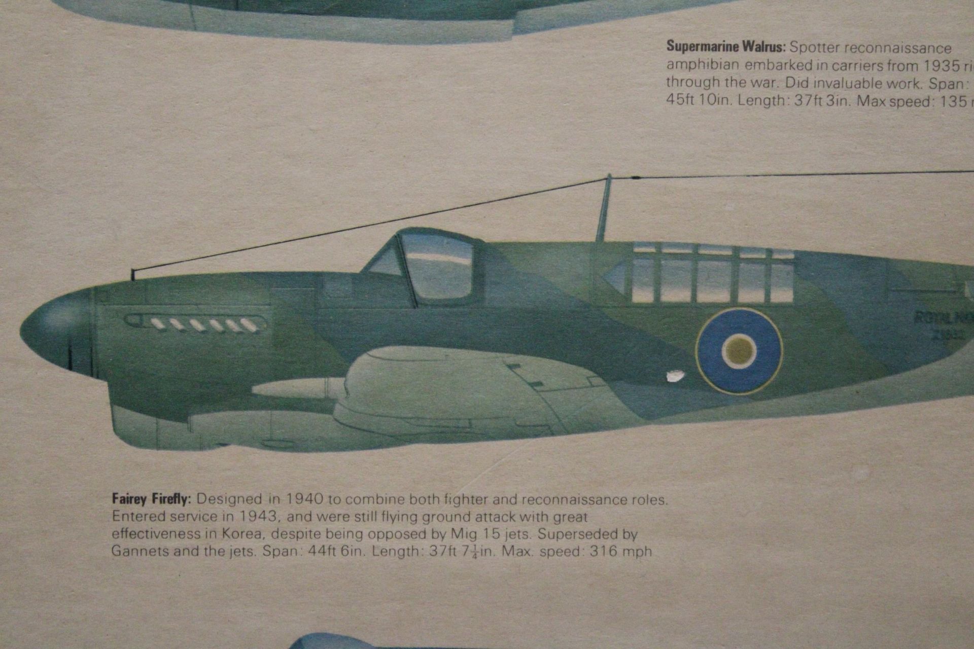 A FRAMED VINTAGE PRINT, 'THE AIRCRAFT OF THE FLEET AIR ARM', 84CM X 58CM - Image 3 of 4