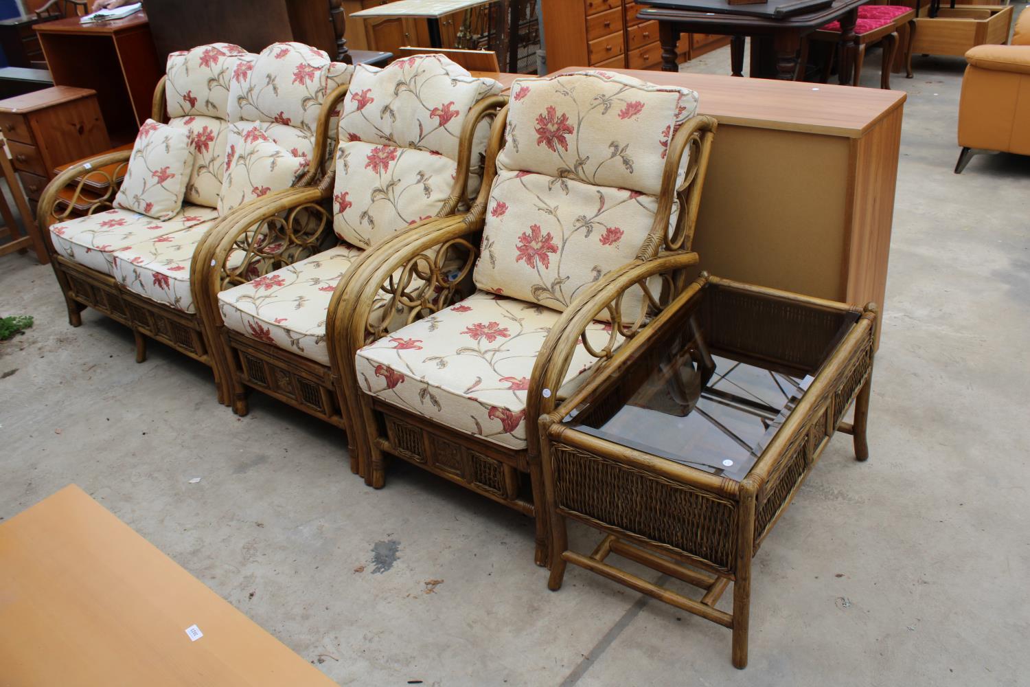 A MODERN BAMBOO AND WICKER 4 PIECE SUITE