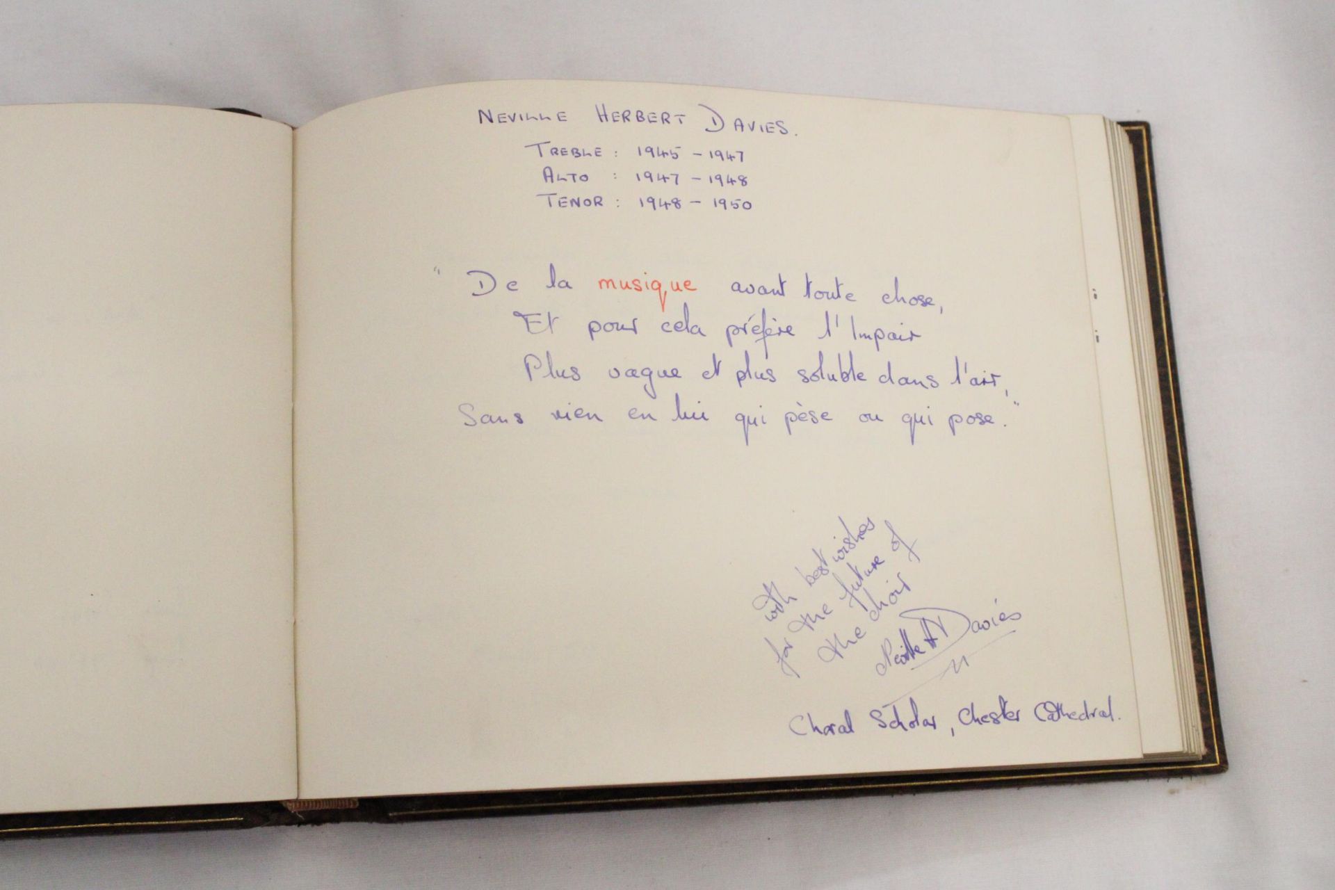 A VINTAGE LEATHER BOUND AUTOGRAPH BOOK FROM THE 1940'S WITH MOSTLY RELIGIOUS ENTRIES - Image 3 of 6