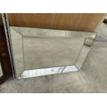 A BEVEL EDGE WALL MIRROR WITH ANGLED SIDE MIRRORS, 31" X 22"