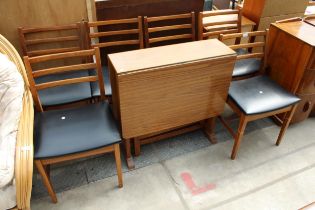 A RETRO FORMICA TOP DROP-LEAF DINING TABLE AND SIX LADDER-BACK DINING CHAIRS