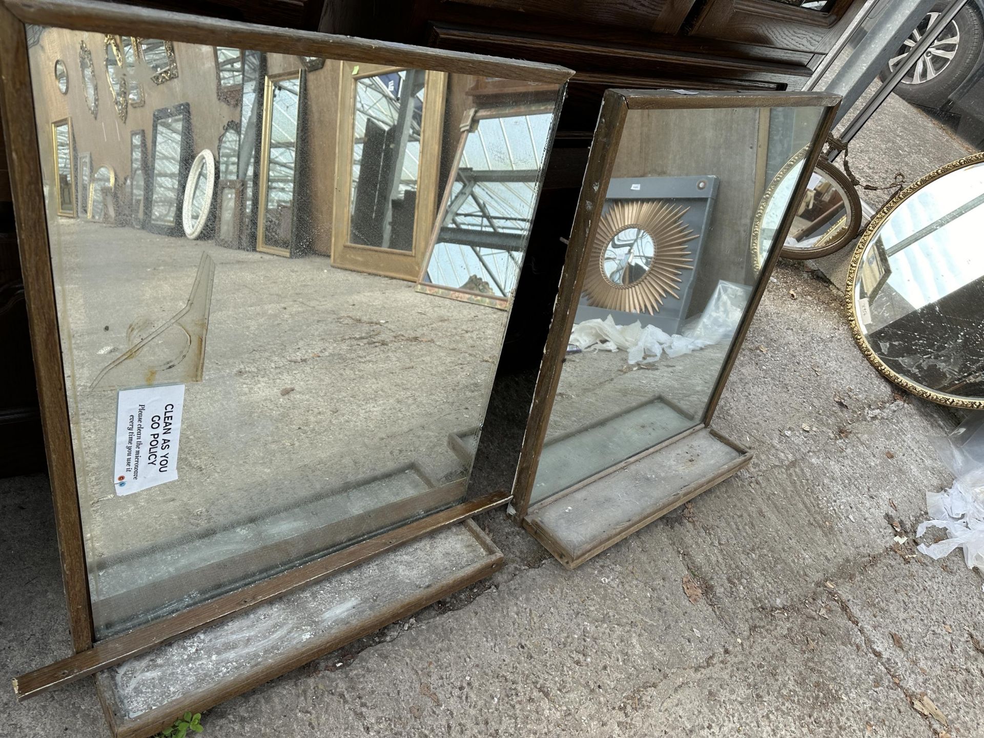 THREE OAK FRAMED MIRRORS WITH LOWER SHELVES - Image 4 of 4