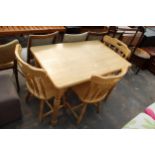 A MODERN WOODBLOCK TOP KITCHEN TABLE, 42" X 27" AND THREE CHAIRS