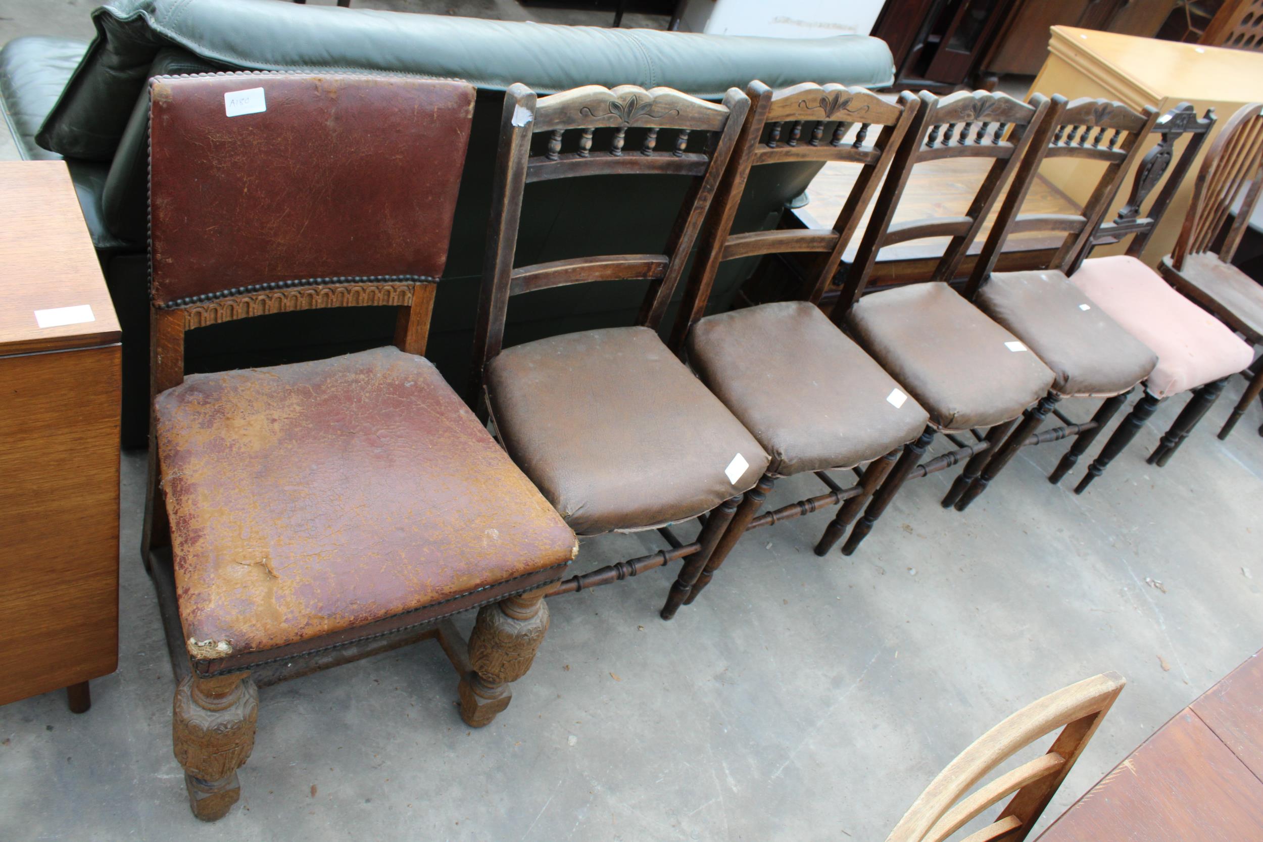 FOUR EDWARDIAN BEECH BEDROOM CHAIRS, A SINGLE BEDROOM CHAIR, AN EARLY 20TH CENTURY OAK DINING CHAIR, - Image 2 of 3