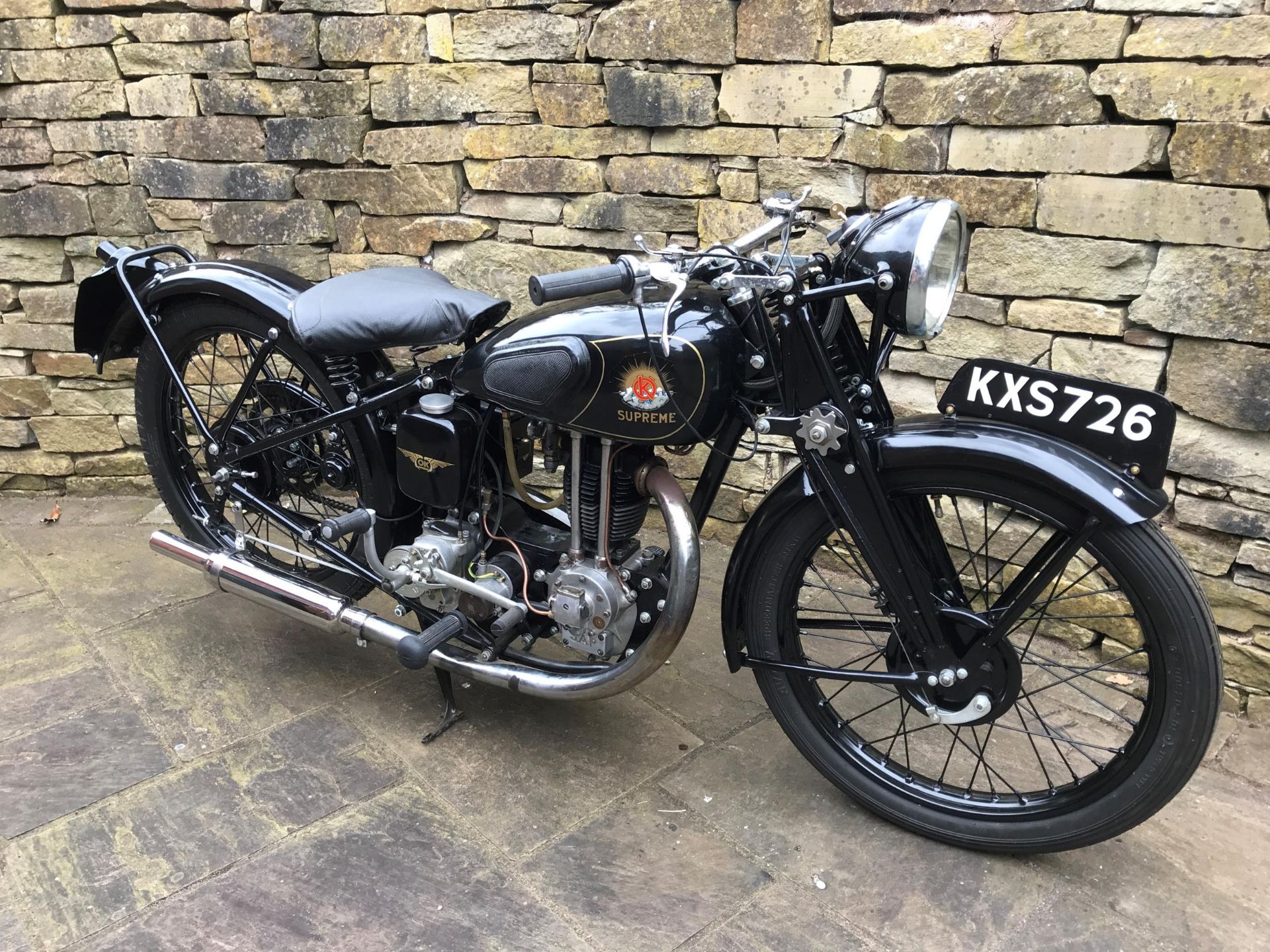 A 1936 OK SUPREME FLYING CLOUD MOTORCYCLE, 250 OHV J.A.P. ENGINE, 4-SPEED GEARBOX, NICELY