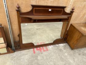 AN INLAID MAHOGANY OVERMANTLE MIRROR