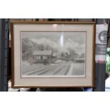 A FRAMED FURNESS ABBEY STATION LIMITED EDITION PRINT 110/500 BY JOHN S GIBB - 29 x 23 INCH