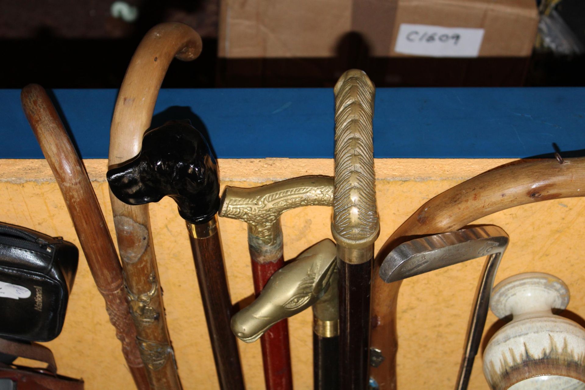 SEVEN VINTAGE WALKING STICKS, TWO WITH BRASS HORSES HEAD HANDLES, ONE WITH A BLACK LABRADOR - Image 2 of 5