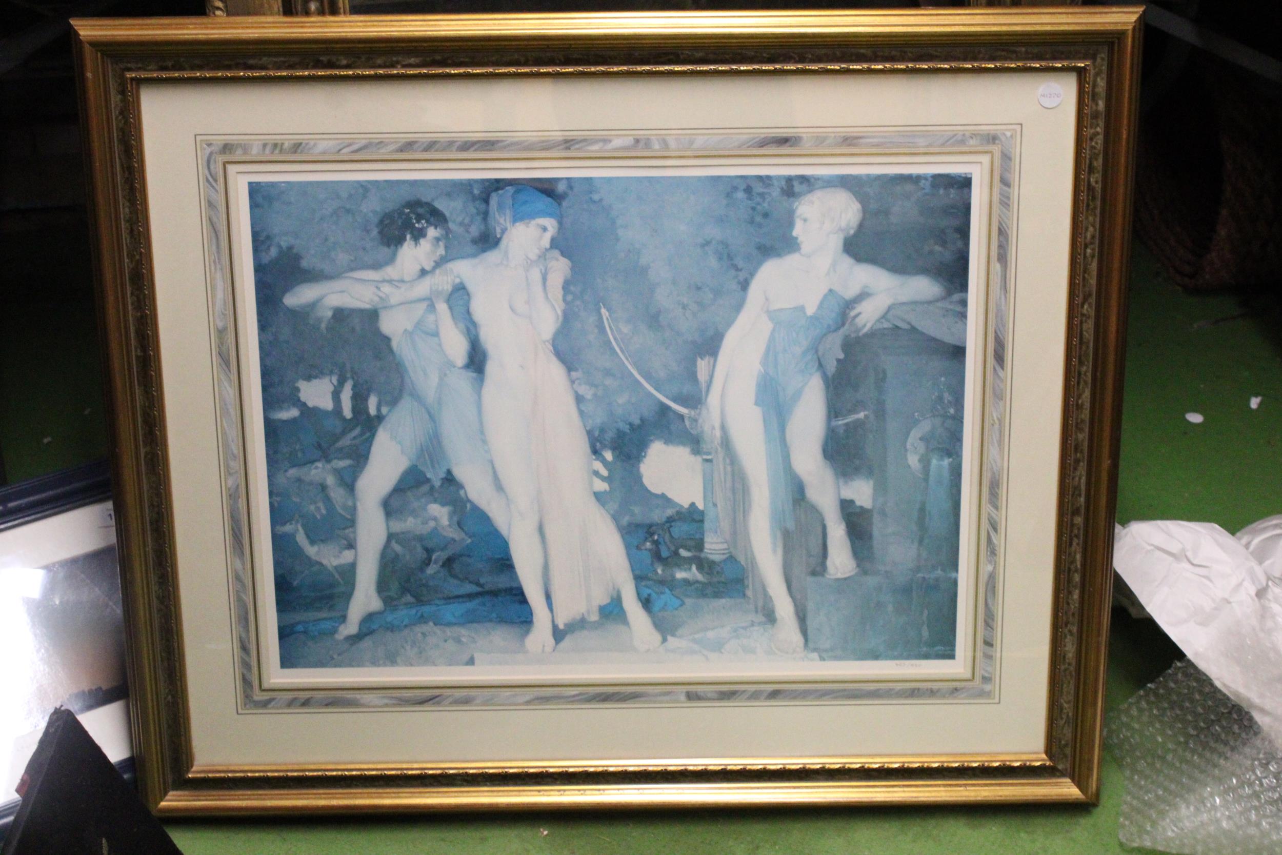 LARGE FRAMED GREEK STYLE PRINT AND AN OIL ON CANVAS OF A MOTHER, DAUGHTER AND SON - Image 2 of 6