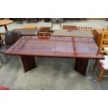 A RETRO HARDWOOD CONSOLE/DINING TABLE BY PIEFF WITH HINGED LID WITH CHROME MOUNTS, 71" X 35"