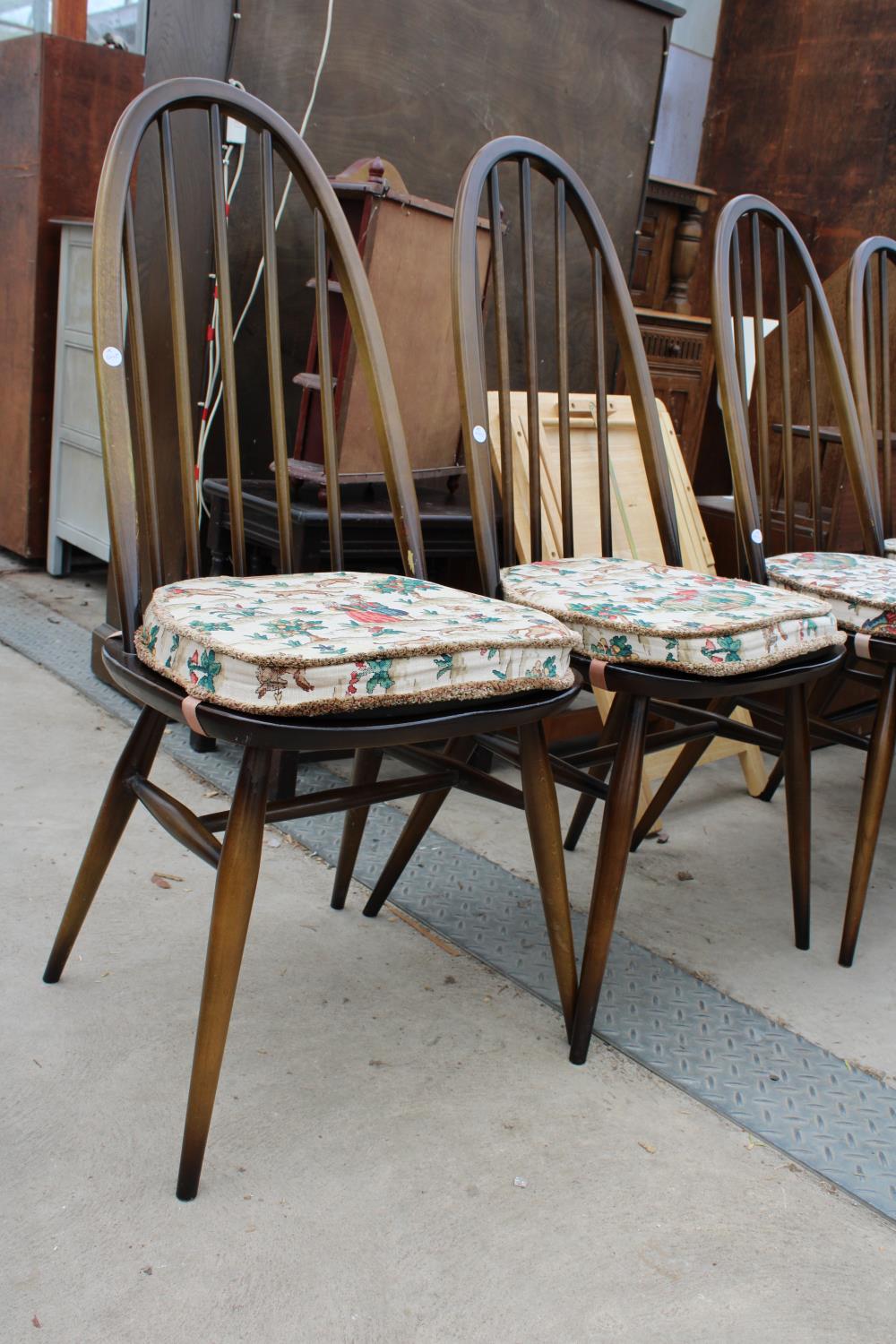 A SET OF SIX ERCOL WINDSOR STYLE DINING CHAIRS AND OVAL GATE-LEG DINING TABLE - 54" X 50" OPENED - Image 2 of 7