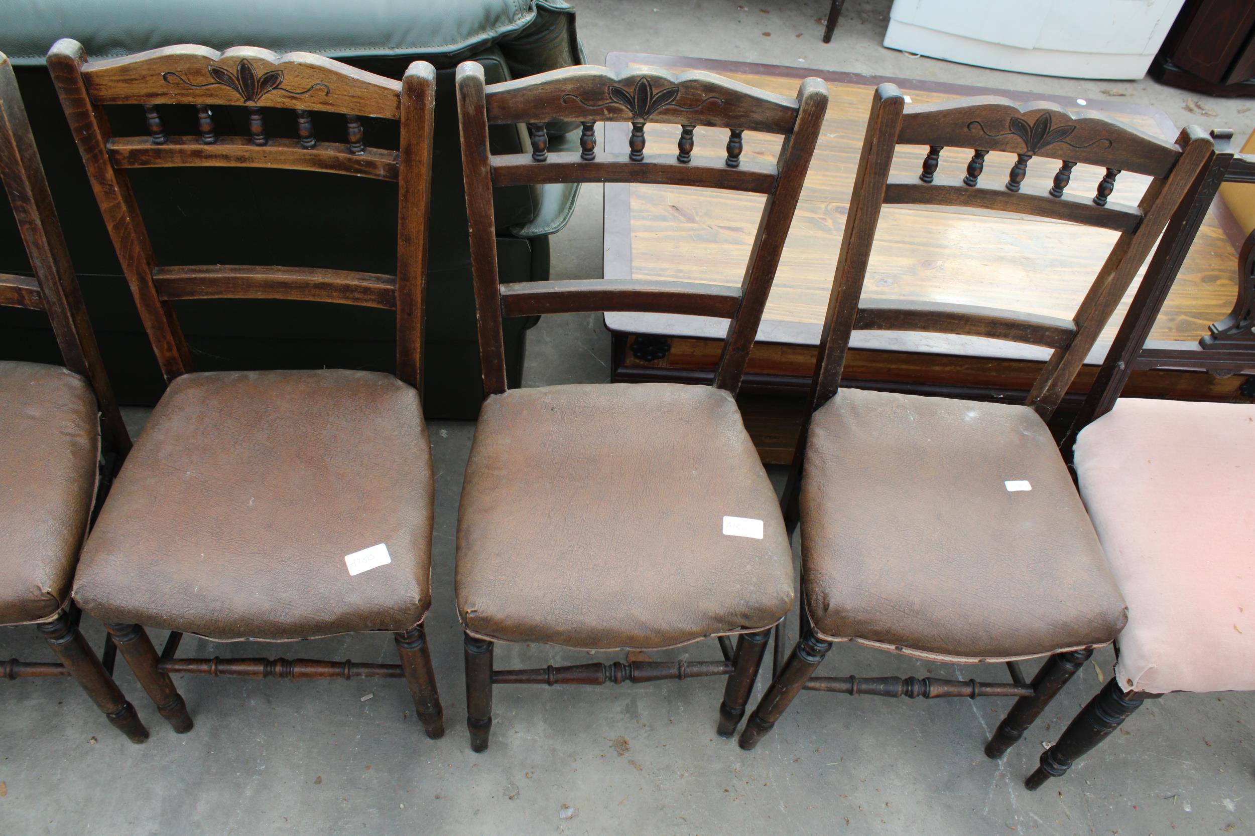 FOUR EDWARDIAN BEECH BEDROOM CHAIRS, A SINGLE BEDROOM CHAIR, AN EARLY 20TH CENTURY OAK DINING CHAIR, - Image 3 of 3
