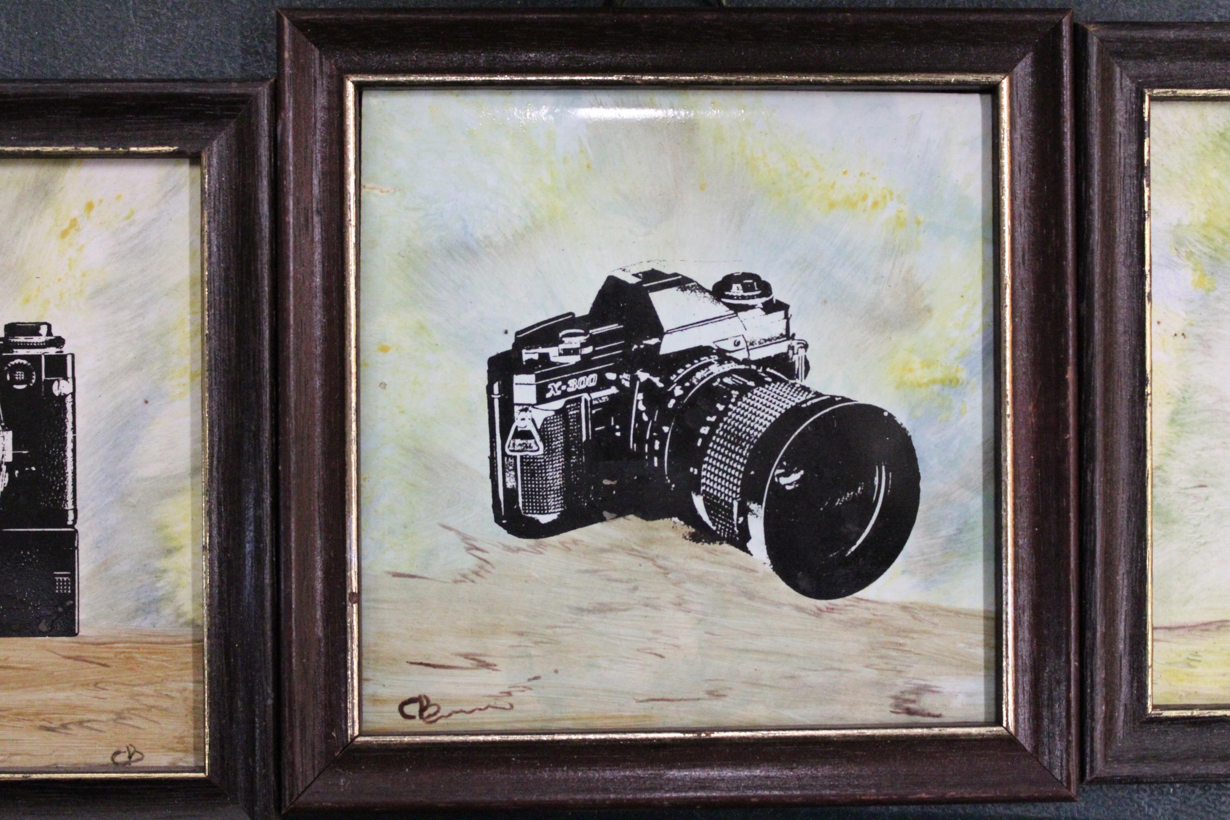 ASET OF THREE HAND PAINTED TILES OF CAMERAS - Image 3 of 5