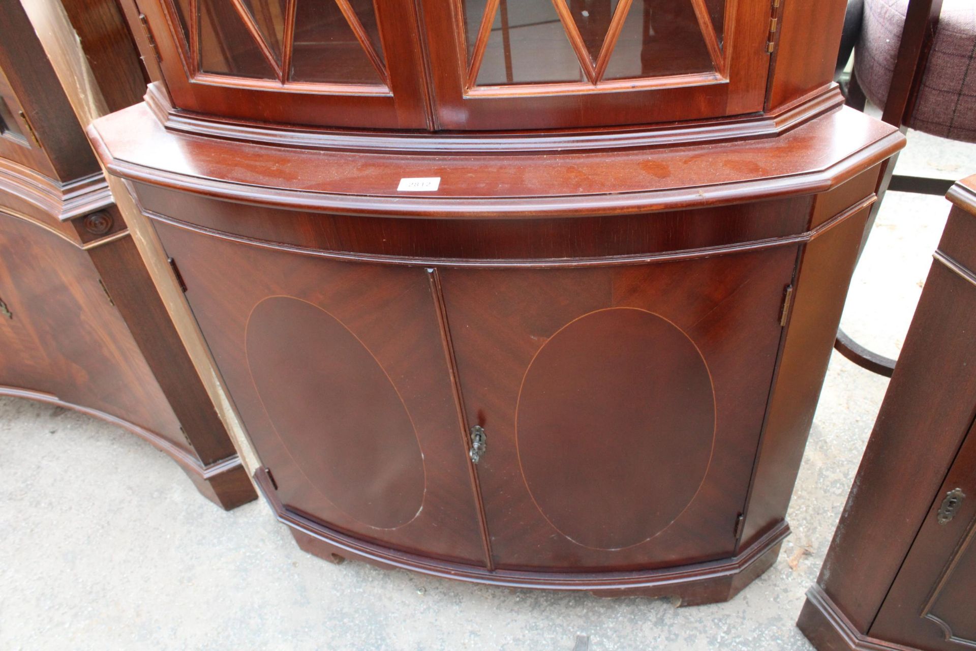 A MODERN MAHOGANY BOW FRONTED CORNER CUPBOARD WITH ORIGINAL RECEIPT £440 (2003) - Image 2 of 4