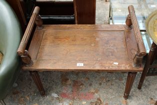 A WILLAIM IV STYLE MAHOGANY WINDOW SEAT/STOOL ON TURNED AND FLUTED LEGS