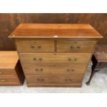 AN EDWARDIAN MAHOGANY CHEST OF TWO SHORT AND THREE LONG GRADUATED DRAWERS, 42" WIDE
