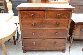 A VICTORIAN MAHOGANY CHEST OF TWO SHORT AND THREE LONG DRAWERS, 48" WIDE