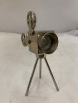 A WHITE METAL MODEL OF A PROJECTOR, HEIGHT 13CM