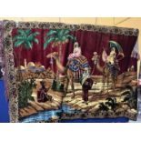 A LARGE HANDWOVEN ANTIQUE WALL TAPESTRY RUG/THROW OF AN ARABIAN SCENE 72" X 46"