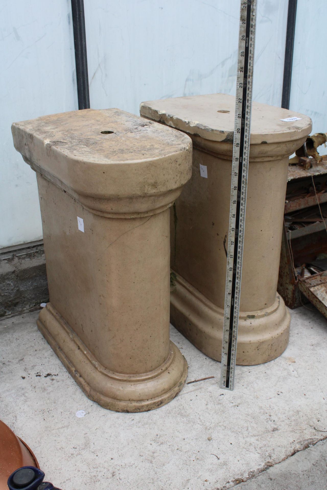 A PAIR OF RECONSTITUTED STONE AND GLAZED PEDESTAL BASES - Image 2 of 2