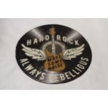 A VINTAGE 'HARD ROCK' METAL LP ADVERT PLAQUE, DIAMETER 30CM