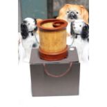 AN ORIENTAL BAMBOO PEN HOLDER WITH COW IMAGES TO THE OUTSIDE