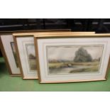 THREE FRAMED WATER COLOURS OF COUNTRY SCENES ONE SIGNED A.J.KEENE, TWO SIGNED CHESWICK BOYDELL