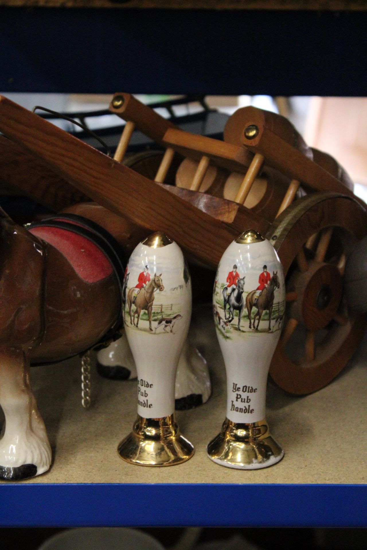 TWO VINTAGE SHIRE HORSE AND CARTS TOGETHER WITH TWO PUB HANDLES - Image 2 of 6