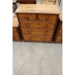A MODERN PINE CHEST OF TWO SHORT AND THREE LONG DRAWERS, 34" WIDE