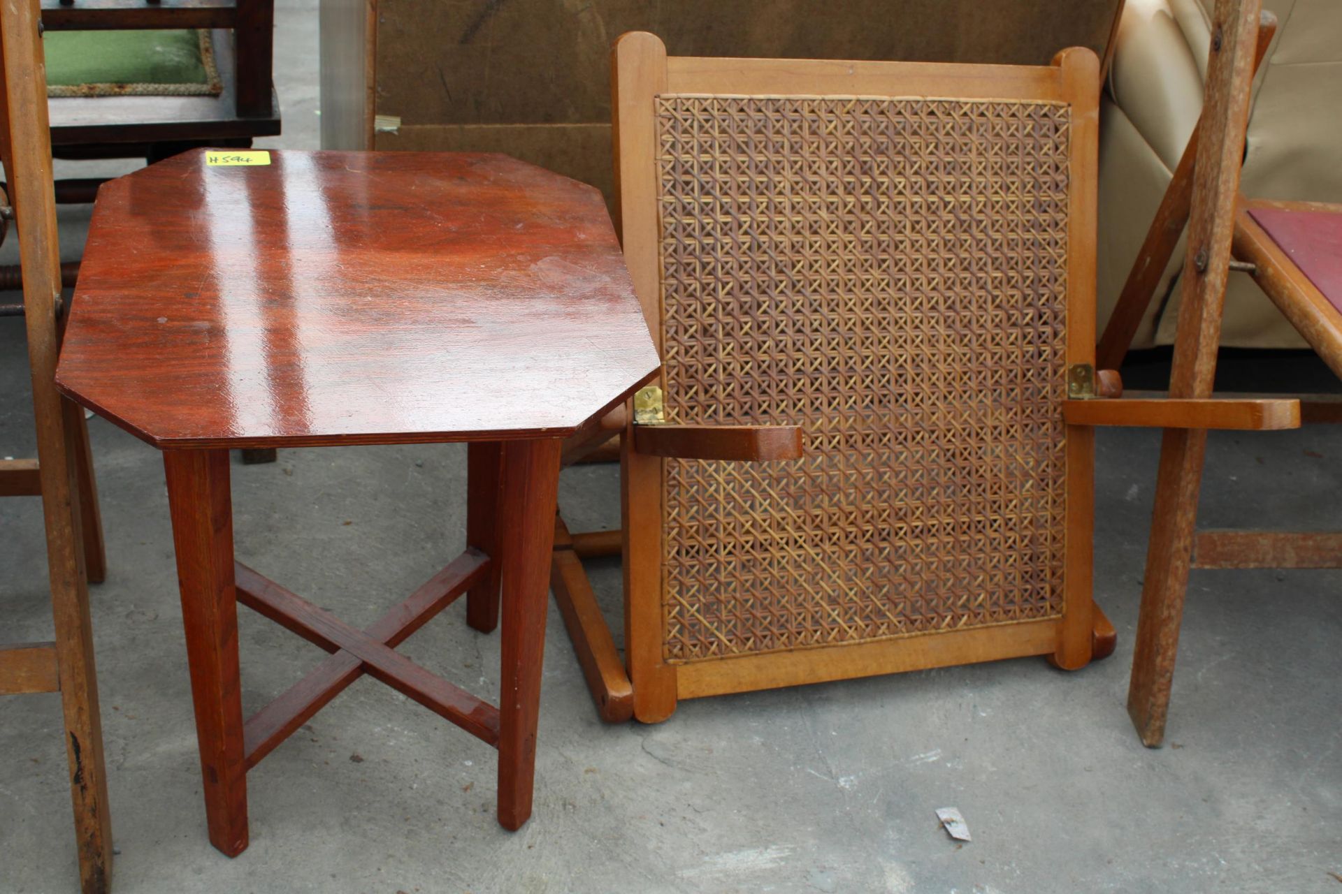 A PAIR OF 1950'S FOLDING CHAIRS, SPLIT CANE BACK REST AND SMALL OCCASIONAL TABLE - Image 2 of 4