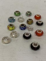 FIFTEEN PANDORA STYLE BEADS WITH 925 SILVER INNER