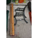 A PAIR OF CAST METAL BENCH ENDS AND A QUANTITY OF BENCH SLATS