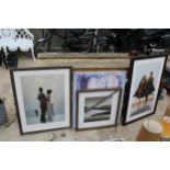 THREE LARGE FRAMED PRINTS AND A CANVAS PRINT