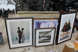 THREE LARGE FRAMED PRINTS AND A CANVAS PRINT