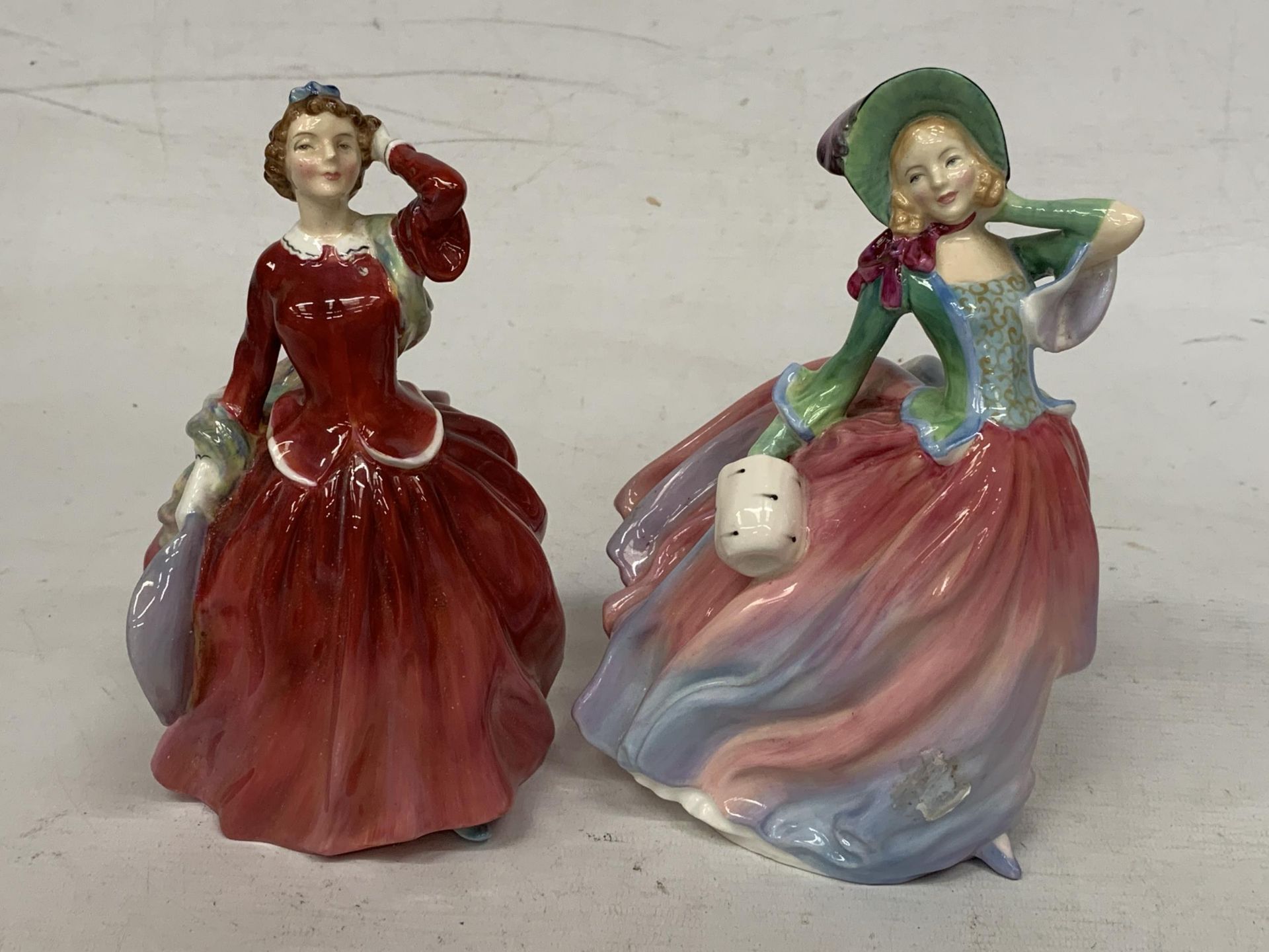 TWO ROYAL DOULTON FIGURINES "AUTUMN BREEZES" HN 1911 AND "BLITHE MORNING" HB 2045