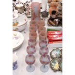 A COLLECTION OF GLASSWARE TO INCLUDE A SET OF SIX FROSTED PAINTED WINE GLASSES WITH A FURTHER SET OF