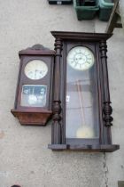 TWO VINTAGE WOODEN CASED WALL CLOCKS