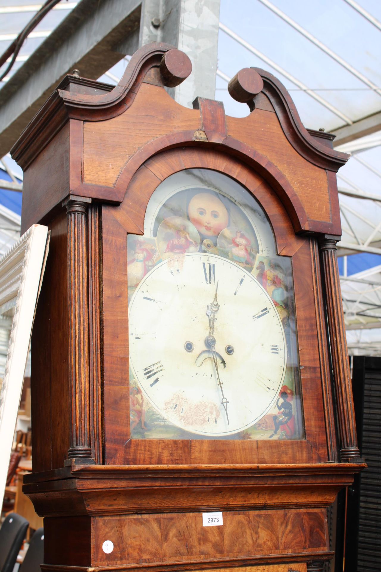 A 19TH CENTURY OAK AND MAHOGANY INLAID EIGHT DAY LONG CASE CLOCK WITH PAINTED ENAMEL DIAL - Image 2 of 3