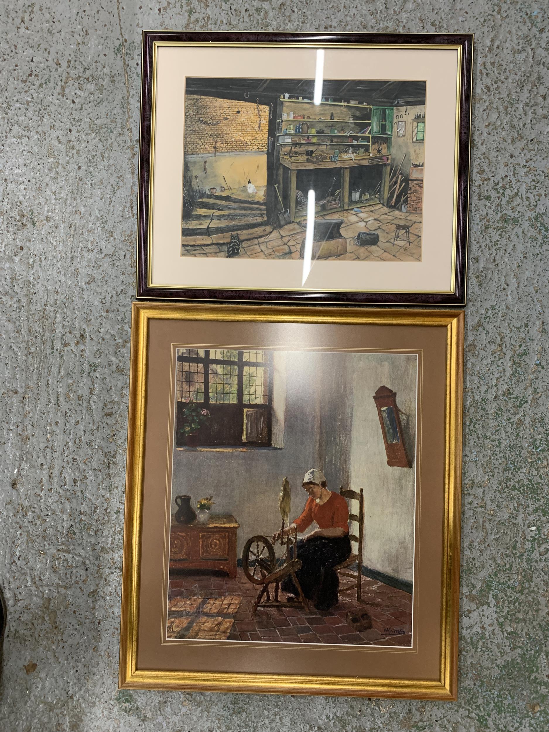 TWO FRAMED PICTURES TO INCLUDE A HUGO KRINGS PRINT AND A WORKSHOP WATERCOLOUR BY TERENCE COCKER "