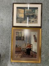TWO FRAMED PICTURES TO INCLUDE A HUGO KRINGS PRINT AND A WORKSHOP WATERCOLOUR BY TERENCE COCKER "