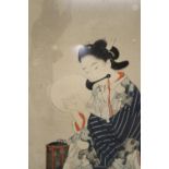 A PRINT OF THE FIFTH MONTH SATSUKI IN THE TWELVE BEAUTIES SERIES IN FRAME
