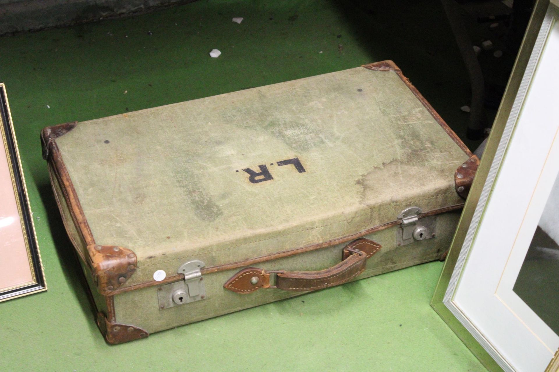 A VINTAGE MILITARY CANVAS TRUNK WITH INITIALS - Image 2 of 4