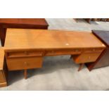 A RETRO TEAK BEITHCRAFT TWIN-PEDESTAL DRESSING TABLE BASE, 60" WIDE