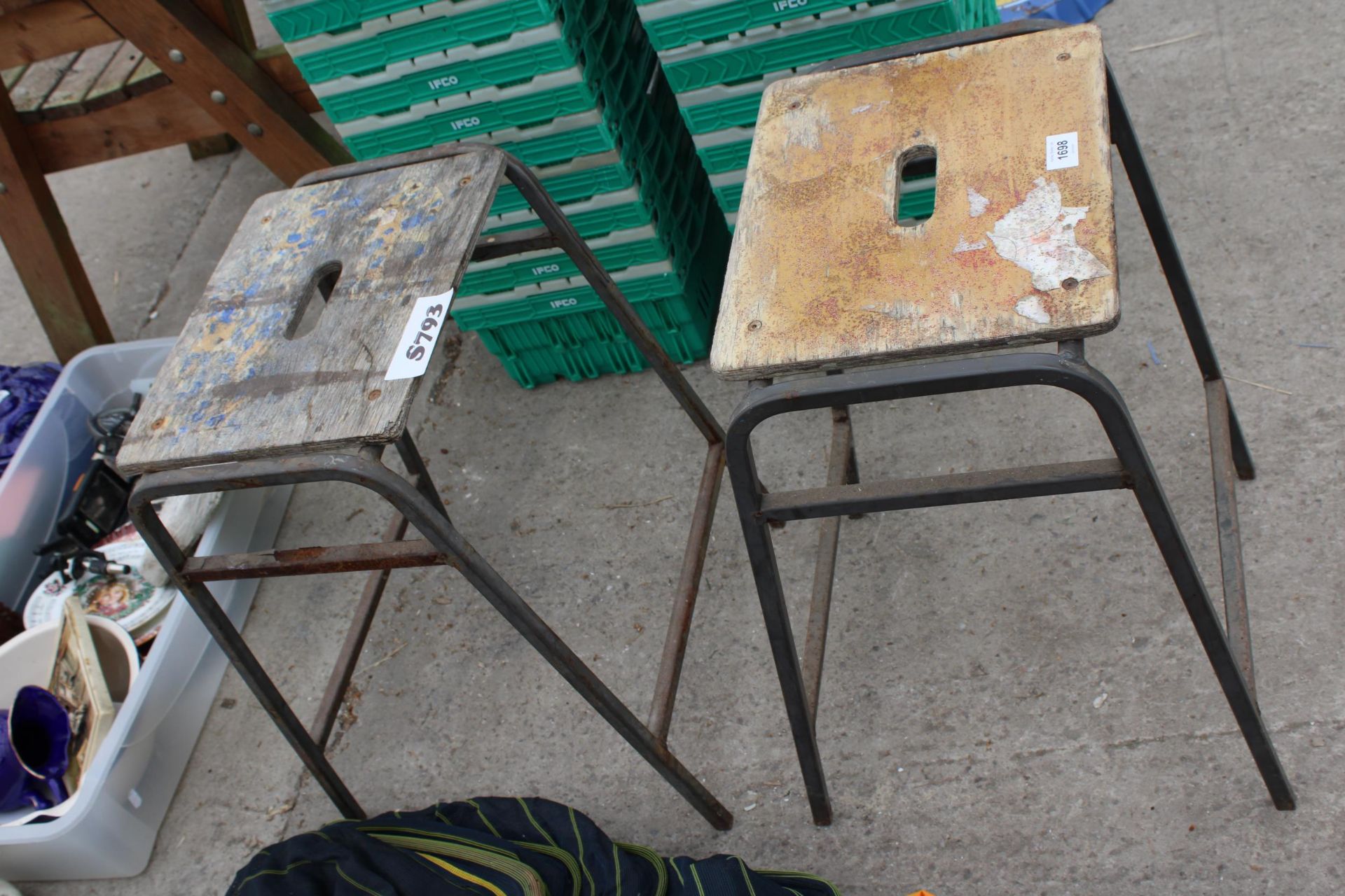 TWO METAL FRAMED SCHOOL STOOLS - Image 2 of 2