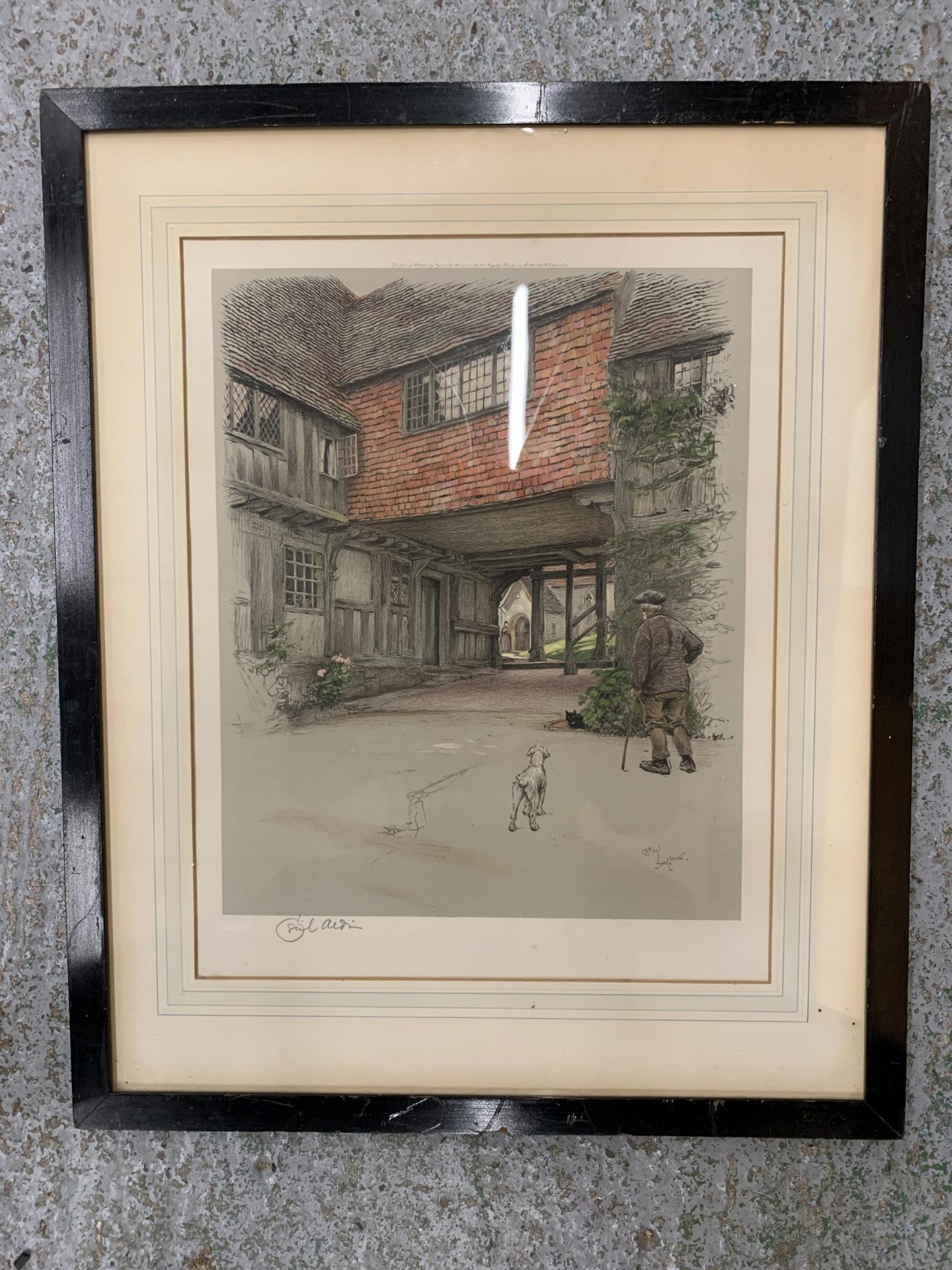 A FRAMED SIGNED PRINT - CECIL CHARLES WINDSOR ALDIN "PENSHURST" WITH PRINTERS GUILD STAMP