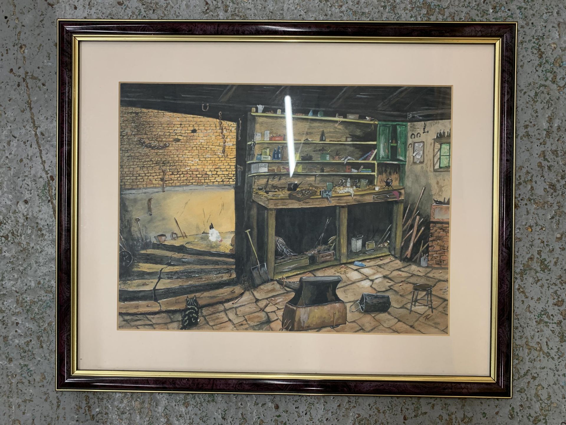 TWO FRAMED PICTURES TO INCLUDE A HUGO KRINGS PRINT AND A WORKSHOP WATERCOLOUR BY TERENCE COCKER " - Image 3 of 4