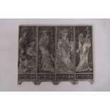 FOUR DECORATIVE WHITE METAL CHINESE ART PICTORIAL PLAQUES/MANUSCRIPT WEIGHTS
