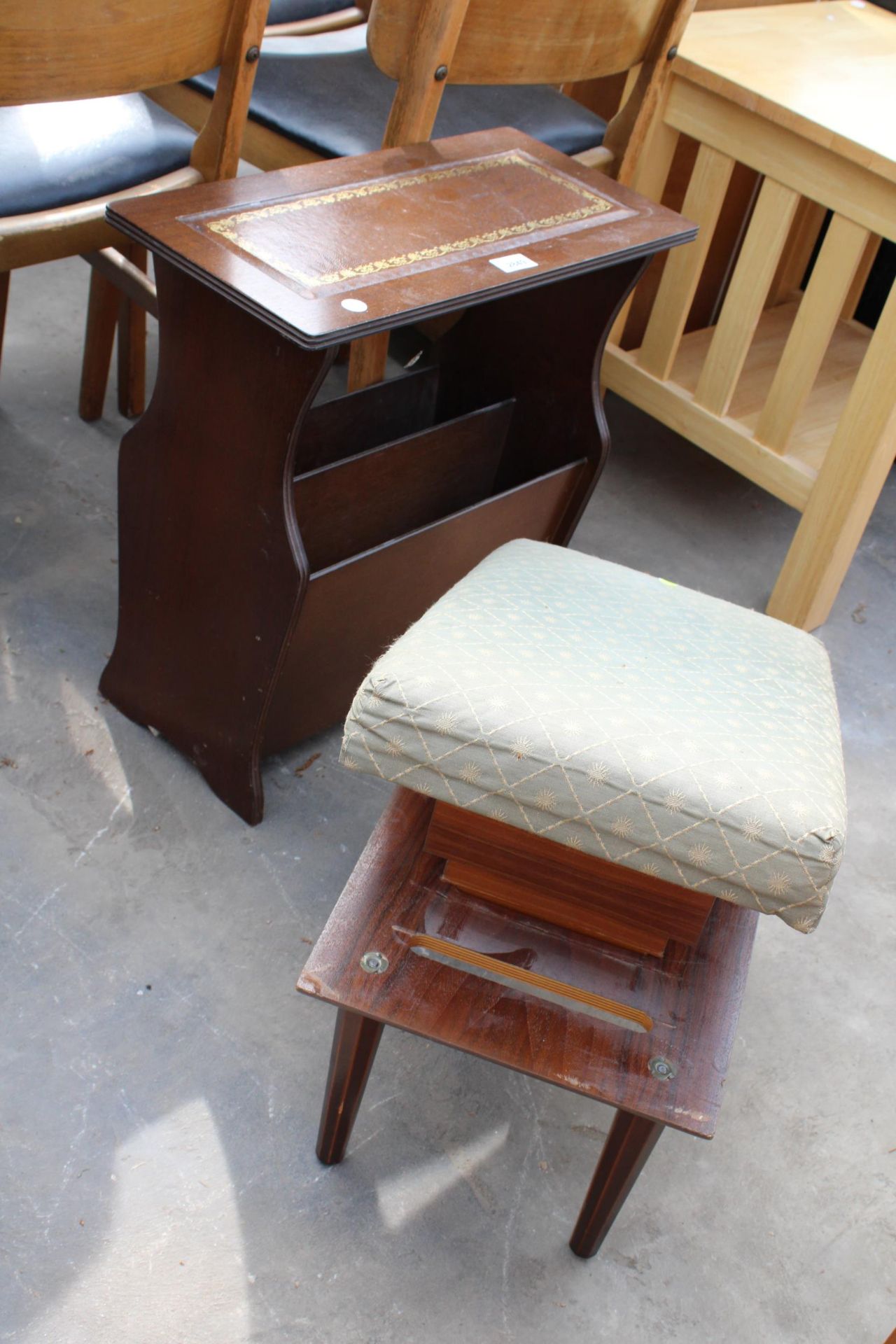 A MODERN MAGAZINE RACK / TABLE AND MID CENTURY 'COMFIE' METAMORPHIC STOOL BY LE.GREST AND CO, LONDON - Image 2 of 2